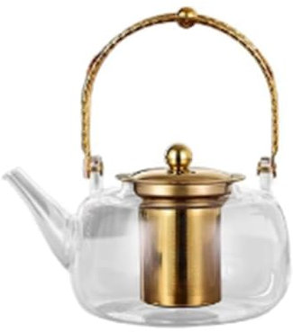 Sknrlko Thickened Glass Teapot Transparent Teapot Filter Teapot Home Heat- Flower Teapot Gold