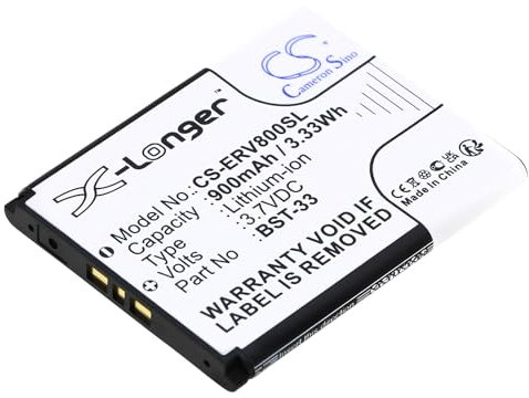 TECHTEK Battery 900mAh compatible with [Sony Ericsson] C702, C901 Greenheart, C903, F305, G502, G700, G705, G900, Idou Aino Naite, K530i, K550i, K630i, K660i, K800i, K810i, M600i, P990i, S302, Satio