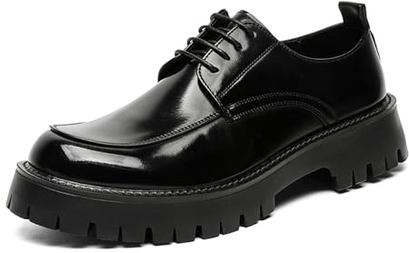 Mocasines De Hombre De Cuero PU con Plataforma Y Tacón Clásico Punta Redonda Suela De Tacos Zapatos De Trabajo Formales Casual De Negocios