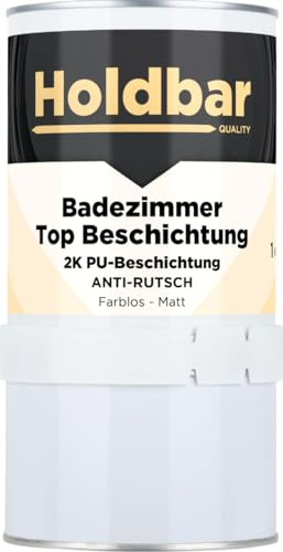 Holdbar Badezimmer Top Beschichtung Anti-Rutsch Matt 1 kg - Wasserfest - Transparent - Geeignet für Duschkabine - Fliesenfarbe badezimmer - PU 2 komponenten topbeschichtung - Versiegelung