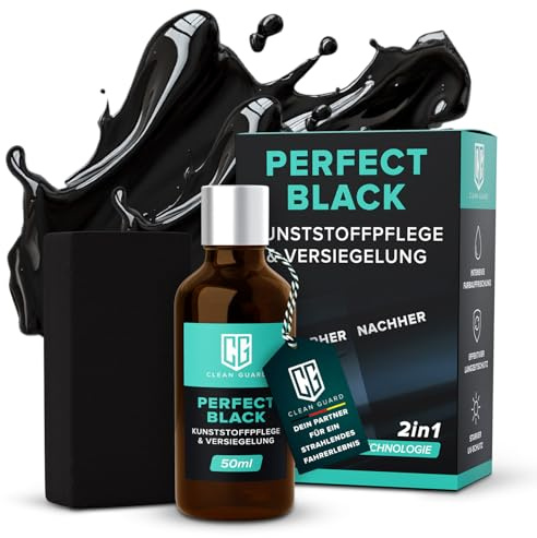 Clean Guard Perfect Black | Kunststoffpflege & Versiegelung für außen & innen | Auto Kunststoff Auffrischer mit UV-Schutz & Lotuseffekt | Farbauffrischer Kunststoffpflege & Gummipflege für Auto & Mehr