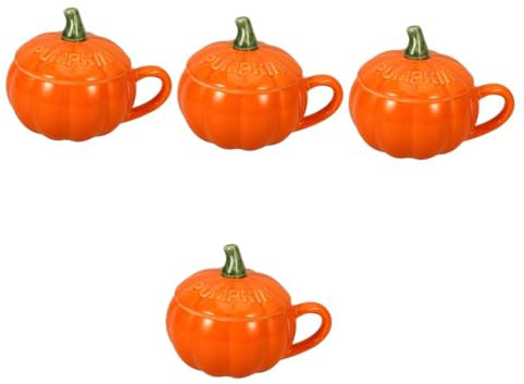 Cabilock 4 Pièces Tasse Céramique de Citrouille Halloween avec Couvercle Mug Adorable pour Café Thé Utilisation à et Café Orange
