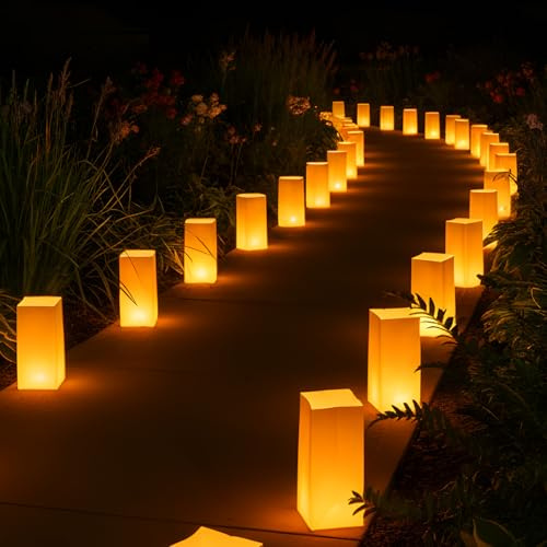 Zhengmy 50 Set Waterproof Luminary Bag for Outdoors, Kraft Brown