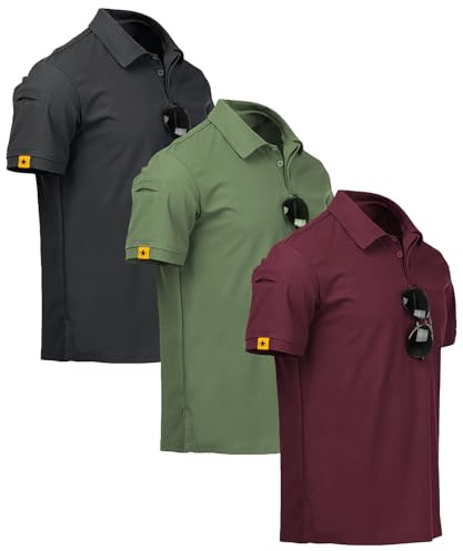 ZITY 3 Pack Polo Hombre Manga Corta Secado Rápido Transpirable Camiseta Hombre Polo Verano Casual Sport Camisa Regular Fit Golf Polo Shirts(L Gris Oscuro Verde Burdeos)