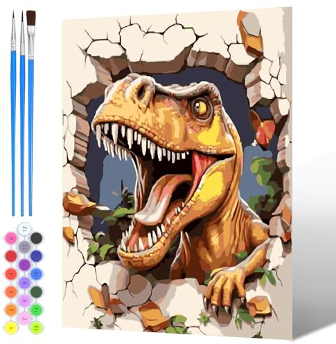 NAIMOER Peinture par Numero Dinosaures Adulte Enfants, Peinture Numero Animaux Pinceaux et Peintures Toile Acryliques Cadeaux Decoration Maison 30x40cm
