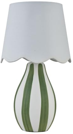 Connie - Green and White Stripe Ceramic Table Lamp with Scallop Shade