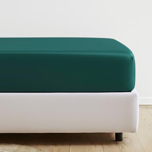 Salad House Spannbettlaken 140x200, Grün: 100% ägyptische Baumwolle | Mako-Satin für Matratzen bis 28 cm und Boxspringbetten: kühlend im Sommer, atmungsaktiv, rutschfest und OEKO-TEX zertifiziert