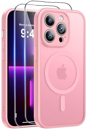 Qasyfanc Funda para iPhone 13 Pro Compatible con MagSafe, Rosa Claro | Circulo Magnetico, 2 Protector Pantalla,Protección De Cámara, Carcasa Antigolpes, Anti-Arañazos Respaldo