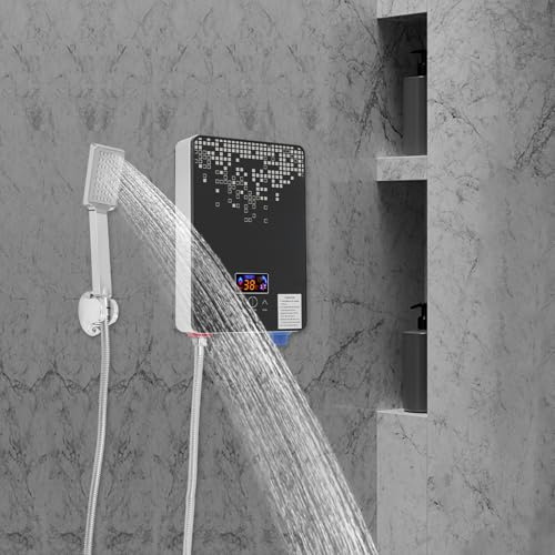 6500W Elektrischer Durchlauferhitzer Dusche Mit Handbrause, Warmwasserbereiter mit LED-Display & Sicherheitsschutz (IPX24), Instant Warmwasser Temperaturbereich 30-55°C für Küche/Bad/Dusche