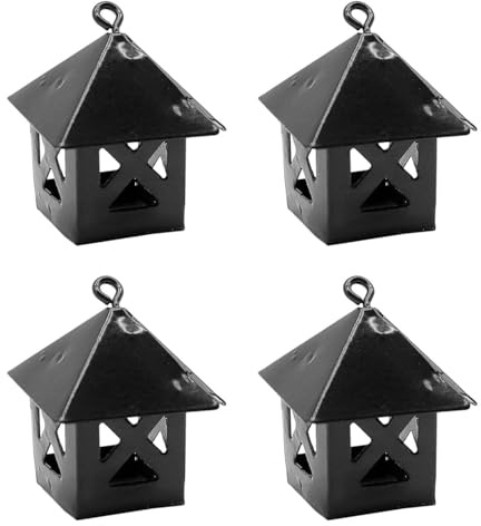 AC - Pack de 4 faroles metálicos para Belén, Adornos para Nacimiento, Pesebre, decoración Tradicional, Navidad (Negro - 3 cm)