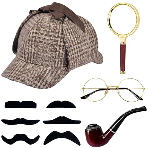 GOUYENG Detektiv Kostüm Zubehör Set,5 Stück Detektiv Cosplay Requisiten,Detektivs Zubehör,20er Jahre Accessoires,20er Jahre Kostüm Herren Accessoires,für Karneval,Halloween,Fasching,Mottoparty
