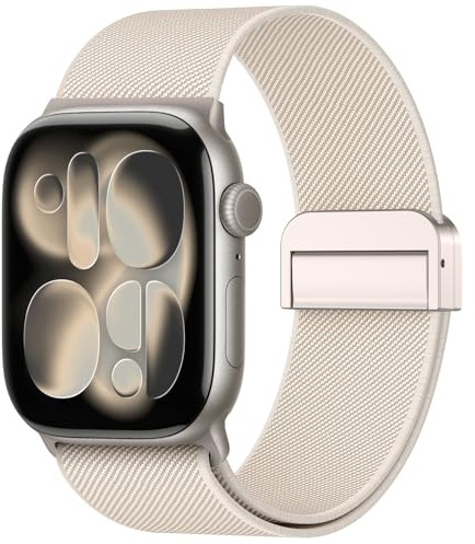 Elastisches Nylon Band für Apple Watch Armband Series 11-1 Damen Herren | Magnet Armbänder Sport Loop Armband für iWatch SE 3/2 40mm 42mm 41mm 38mm,Sternenlicht Ersatzarmband