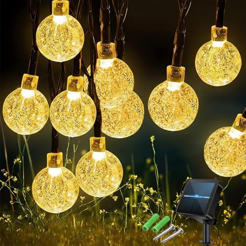 Nacvo Solar Lights Outdoor Garden,60LED 6M/20FT String Lights,Warm White | 8 Lighting Modes with Timer,IP65 Waterproof,Auto On/Off Solar Fairy Lights for Garden, Patio & Party Decor
