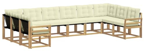 vidaXL Outdoor-Sofagarnitur mit Kissen 10 pcs Weiß und Creme, Gartenmöbel, modernes Outdoor-Sofa, bequemes Lounge-Set für Ihre Terrasse, robust und stylisch
