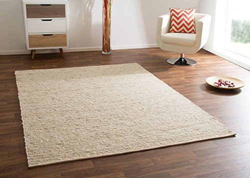 Steffensmeier Handwebteppich Gabun 100% Schurwolle mit Fusselstopp für Wohnzimmer, Beige, Größe 130x190 cm