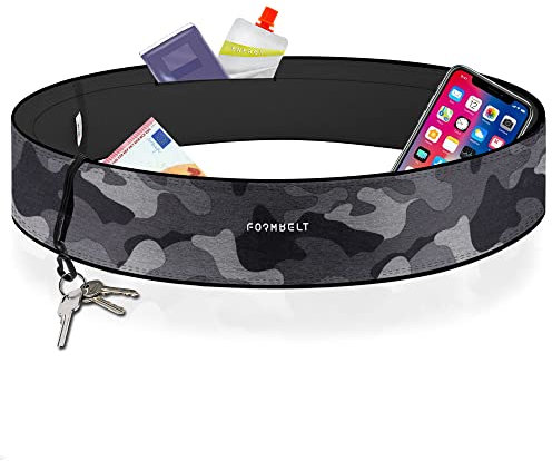 FORMBELT Laufgürtel für Handy Smartphone Schlüssel Hüfttasche, Lauftasche, Sport-Bauchtasche, Jogging Fitness Gürtel iPhone 7 8 X 10 Plus + Samsung Galaxy A31 Edge A21s + Huawei S10 (Camouflage XS)