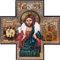 Cruz con Jesús el Buen Pastor, color dorado y plateado metálico, cuadro para colgar, 15 x 15 cm, regalo religioso