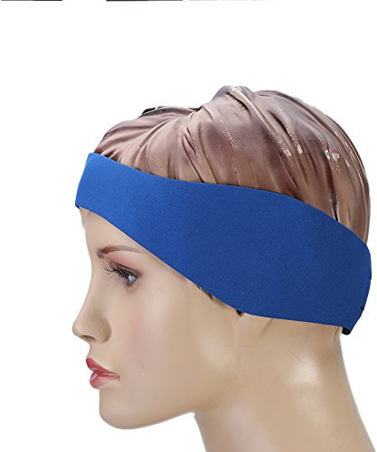 Enfants Adultes Natation Tête Bande d'oreille Néoprène élaique Bandeau Réglable replacement pour la Natation(L-Bleu)