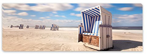 PICSonPAPER Leinwandbild Panorama Nordsee Strandkorb, 90 cm x 30 cm, Dekoration, Kunstdruck, Wandbild, Geschenk, Leinwand Strand (Nordsee)