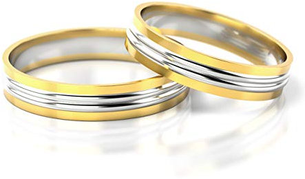 JC Gold Trauringe - Gelbgold Weißgold Eheringe Bicolor inklusive Stein und Gravur im Paarpreis PL250 (14 Karat (585) Bicolor)