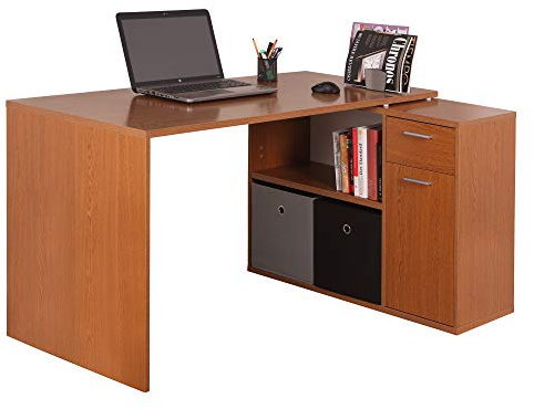 RICOO Schreibtisch klein 136 x 101 x 75 cm Eiche WM083-ER rustikal Dunkelbraun Bürotisch Eckschreibtisch