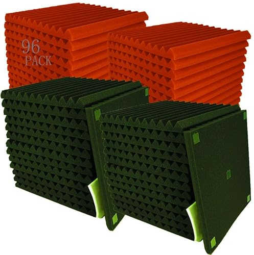 96 Pack Black/RED 12 X 12 X1 Acoustic Panels Studio Soundproofing Foam Wedge Tiles,