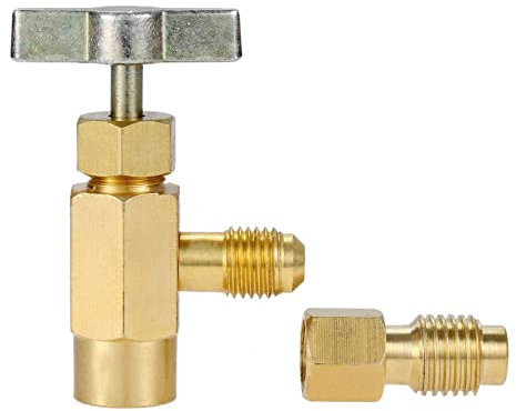 SURIEEN R134A Can Tap Valve Refrigerant Dispenser Tool with Tank Adapter, Brass Valve Bottle Opener for 1/4 and 1/2 inch AC Air Conditioner Manifold Freon Charging Hose