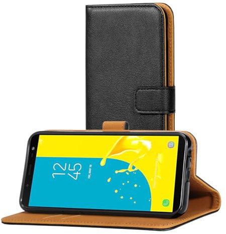 AICEK Coque Compatible Samsung Galaxy J6, Cuir PU Coque pour Samsung Galaxy J6 Housse Portefeuille en Cuir Etui Case Noir (5,6 Pouces)