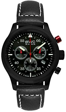 BWC Swiss Herren Uhr Chronograph Quarz mit Leder Armband 200175448