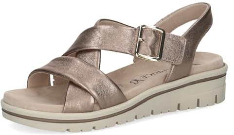 Caprice Damen Flache Sandale aus Leder, Braun (TAUPE METALLIC), 42
