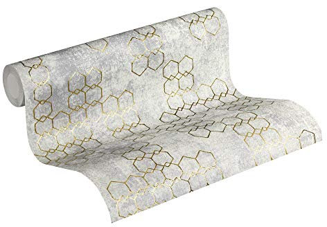 Livingwalls Vliestapete New Walls Tapete Urban Grace geometrisch grafisch 10,05 m x 0,53 m grau metallic Made in Germany 374244 37424-4