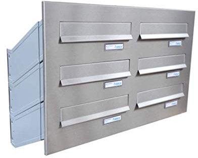 6-Fach Edelstahl Mauerdurchwurf Briefkastenanlage mit Namensschild (D-041) (Tiefe: 23-38 cm) - LETTERBOX24.de