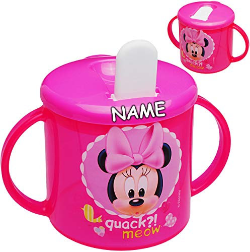 alles-meine.de GmbH Trinklernbecher/Trinklerntasse/Trinklernflasche - - Minnie Mouse - inkl. Name - 230 ml - BPA frei - auslaufsicher - Baby Kinder - einklappbarer Trinkschna..