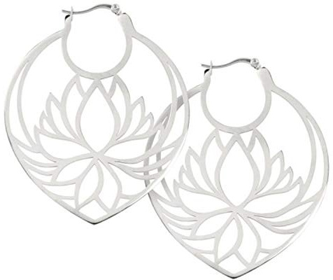 Wildcat Ohrringe - Lotus Hoops - Creolen aus Edelstahl im Design einer Lotusblüte - wasserfest, langlebig, hautverträglich - silber