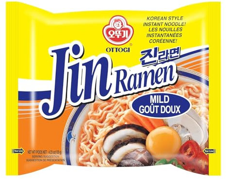 [OTTOGI] Jin Ramen MILD - KOREAN STYLE INSTANT NOODLE, Best Tasting Soup and noodles, Traditional Instant ramen noodles (120g) - 4 Pack