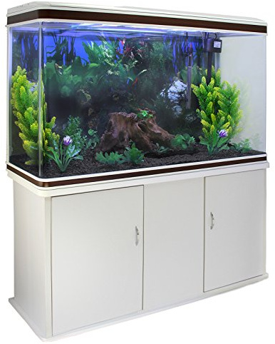 MonsterShop – Aquarium de 300 litres, Kits et Accessoires de Démarrage, Plantes, Graviers, Meuble Blanc, d’Une Dimension Totale de 143,5 cm de Haut x 120,5 cm de Large x 39 cm de Profondeur