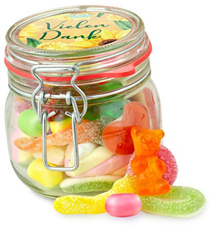 Kleines Vielen Dank Glas – süßes Geschenk-Glas für Freunde und Familie, bunter Süßigkeiten-Mix, 320 g