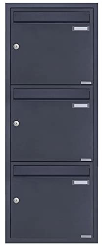 3er 1x3 Edelstahl Unterputz Briefkastenanlage Basic Plus 382XU UP - RAL 7016 anthrazitgrau - 3 Parteien