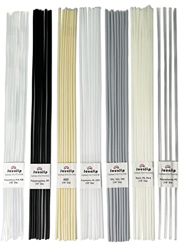 JOUNJIP Kunststoff-Schweißstäbe, 33 cm, lang, 7 Arten von Schweißkunststoff (PP, PU, ABS, PE, TPO, PA-PC), die gängigsten Kunststoffe, zur Verwendung mit JOUNJIP Kunststoff-Schweißset, 52 Stück, 0,3