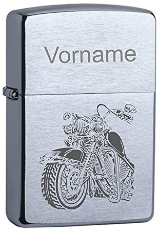 Geschenke-Macher Life ride free Motorrad mit Motorrad Wunschname Chrome Brushed Original Zippo graviert (Wunschname)