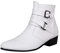 Mens Western Cowboy Biker stivali laterali cerniera scarpe con fibbia, bianco, 42 2/3 EU