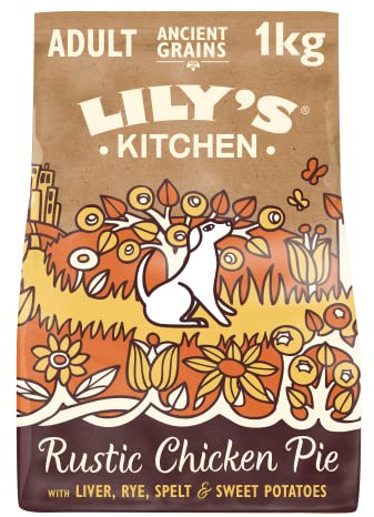 Lily’s Kitchen Made with Natural Ingredients Adult Dry Dog Food Chicken Pie with Ancient Grains 1kg bag pack of 4
