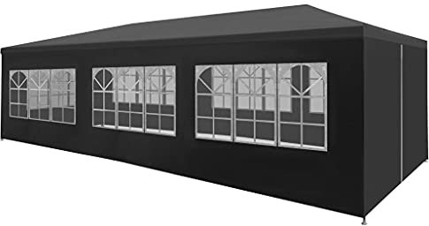 Tonnelle de jardin avec parois latérales, polyester et acier, anthracite, 3 x 9 m BIGTO