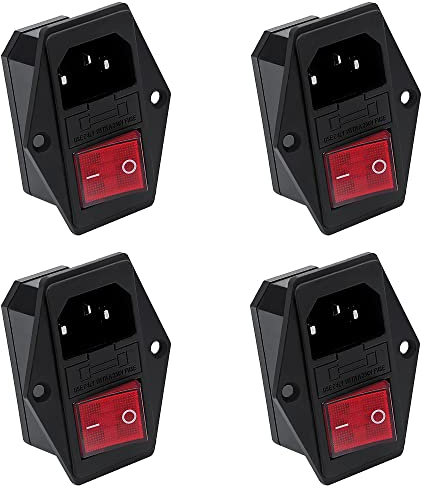 YIXISI 4 Pezzi 10A 250V Rocker Interruttore di Alimentazione, Presa di Corrente Modulo Fusibile per Stampante 3D, IEC320 C14 Spinotto Adattatore Maschio, con 10A Fusibile