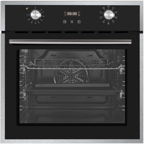PKM EBO9.5 Einbaubackofen | Edelstahlrahmen | Schwarze Glasfront | 8 Funktionen | 70 Liter | 60cm | Inkl. Teleskopauszüge