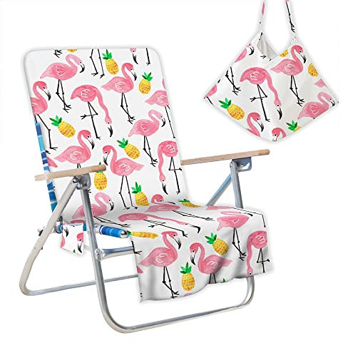 Morbuy Liegestuhl Handtuch mit Taschen, Strandtuch für Liegen Strandliegen Handtuch Handtücher für Strandliegen, Mikrofaser Leicht Strandtuch für Schwimmbäder Strände (73x150cm,Flamingo)