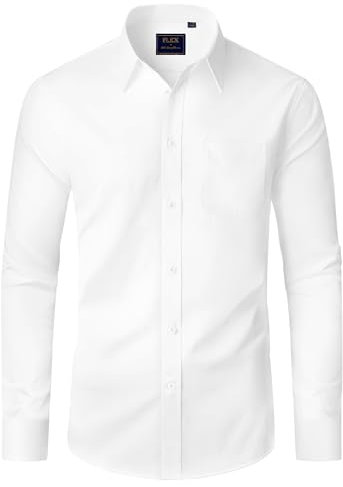 J.VER White Shirt Men Long Sleeve Stretch Dress Shirt Non Iron Casual Business Regular Fit Wedding Work Formal Shirts 2XL