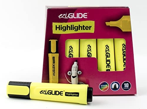 Eziglide 10-Pack Yellow Highlighters Pens – Chisel Tip Highlighter Pens (1-4.5mm) for Smooth & Clear Marking - Ideal for Highlighting, Studying & Colouring at Work, & Home Use