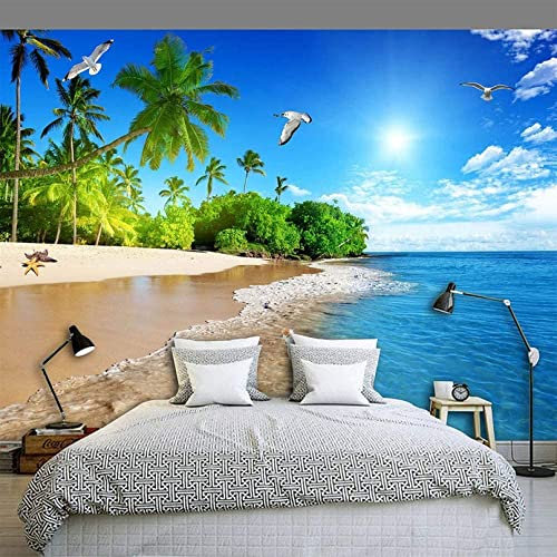 3D Photo Wallpaper Beautiful Beach Scenery Bar Bedroom Living Room Theme Wallpaper 3D Stereoscopic Mural Self-Adhesive Wall Photo Removable Wall Posters Peel and Stick Wall Art 400(W) x280(H) cm