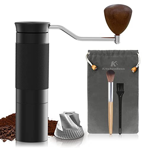 KitchenBoss Manual Coffee Bean Grinder, Coffee Hand Grinder 25g Capacity with Stainless Steel Conical Burr Coffee Grinders, Finely Setting Adjustable Grinder Perfect for Pour Over, Espresso, Black